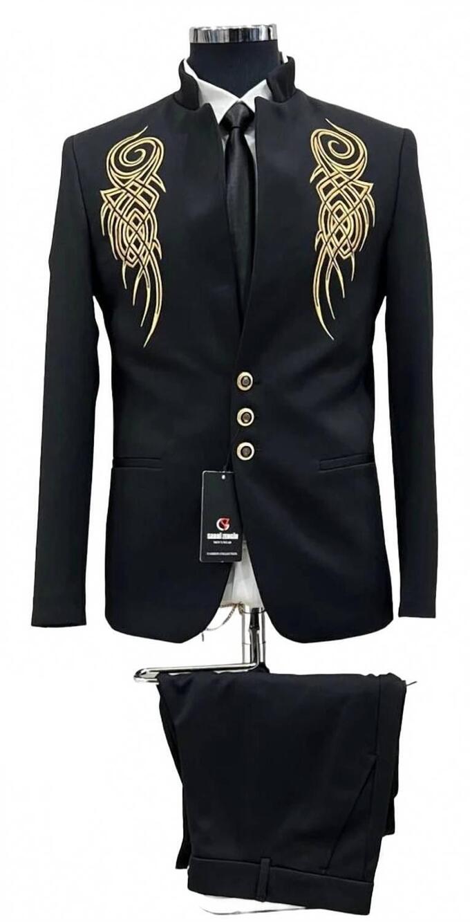 NEW UNITED GARMENTS men’s black textured slim fit short blazer jacket in bk